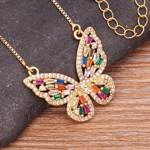 Beautiful CZ Crystal Embellished Gold Butterfly Necklace